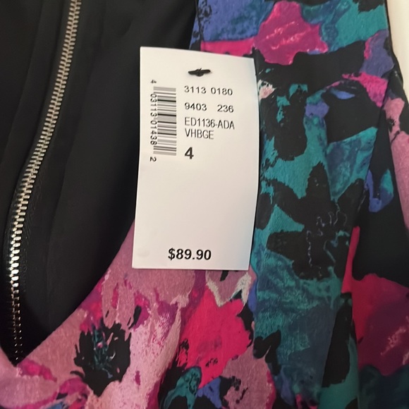 Ricki’s fit and flare dress, NWT, size 4, pink, blue, teal floral on black - Picture 4 of 5